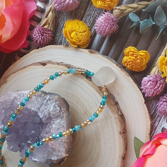 Hand Crafted Jewelry - Beach Glass Necklace, Sea glass Necklace, Boho, Blue